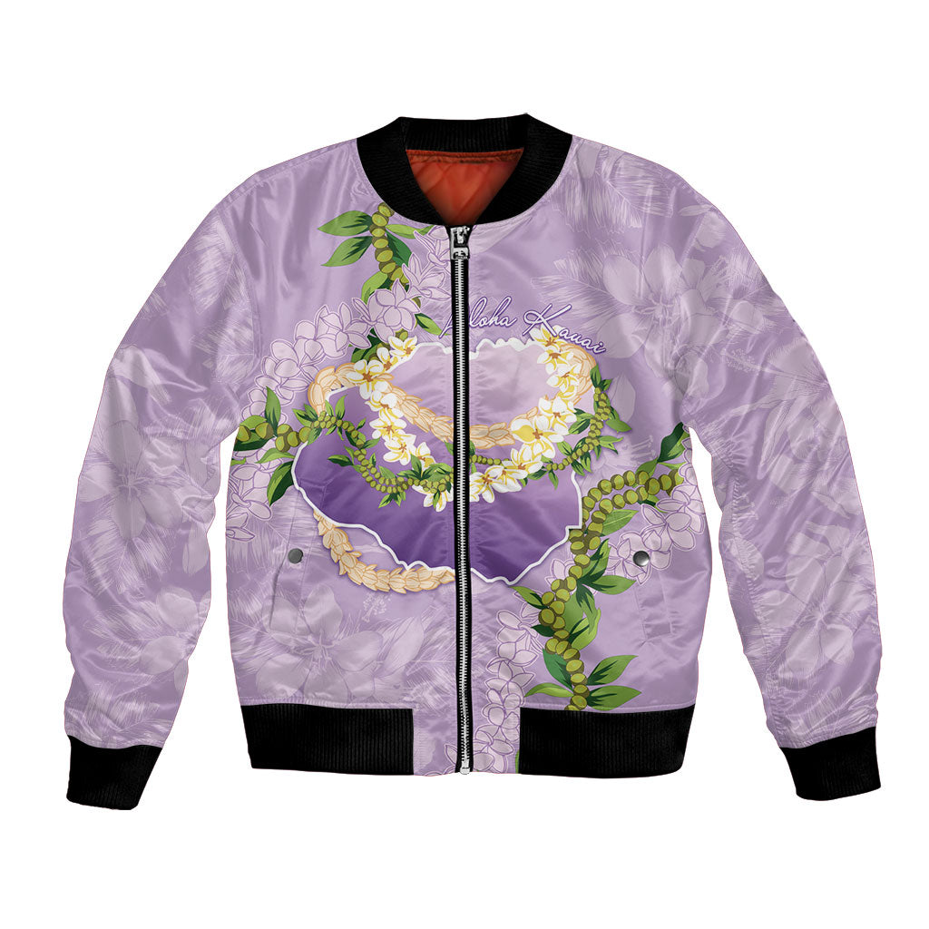 Hawaii Kauai Island Flowers Lei Bomber Jacket Mokihana Lei LT7 Unisex Lavender - Polynesian Pride