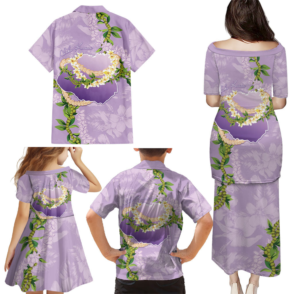 Hawaii Kauai Island Flowers Lei Family Matching Puletasi and Hawaiian Shirt Mokihana Lei