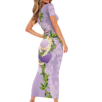 Hawaii Kauai Island Flowers Lei Family Matching Short Sleeve Bodycon Dress and Hawaiian Shirt Mokihana Lei