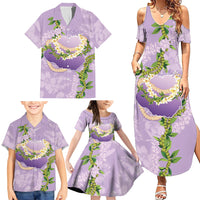 Hawaii Kauai Island Flowers Lei Family Matching Summer Maxi Dress and Hawaiian Shirt Mokihana Lei