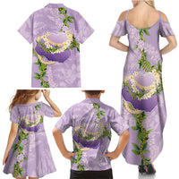 Hawaii Kauai Island Flowers Lei Family Matching Summer Maxi Dress and Hawaiian Shirt Mokihana Lei