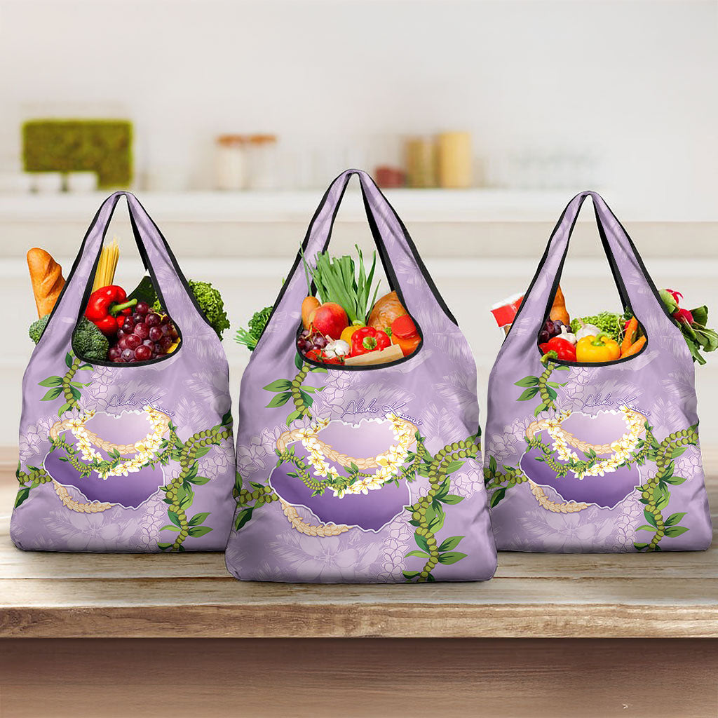 Hawaii Kauai Island Flowers Lei Grocery Bag Mokihana Lei LT7 3-pack One Size Lavender - Polynesian Pride