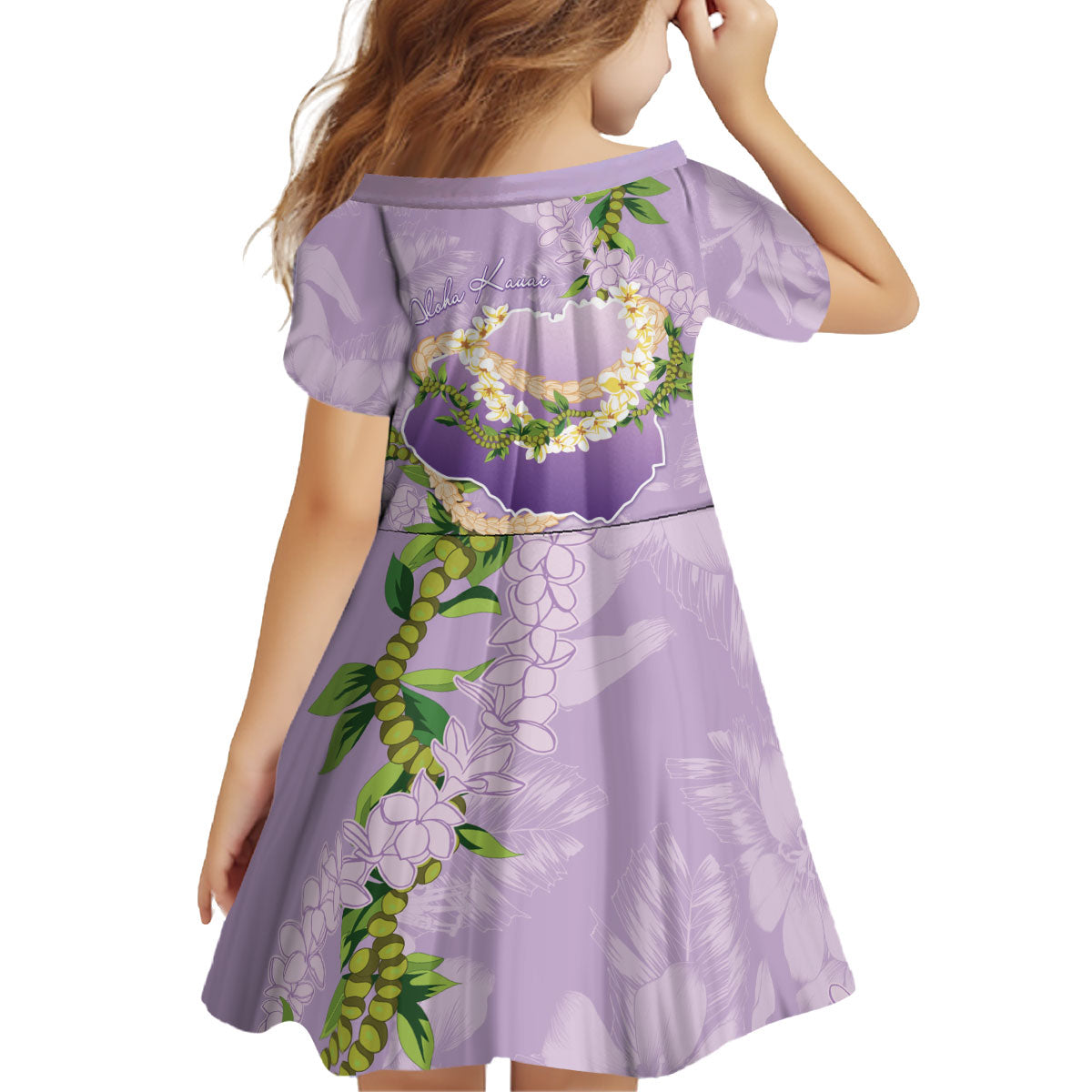 Hawaii Kauai Island Flowers Lei Kid Short Sleeve Dress Mokihana Lei