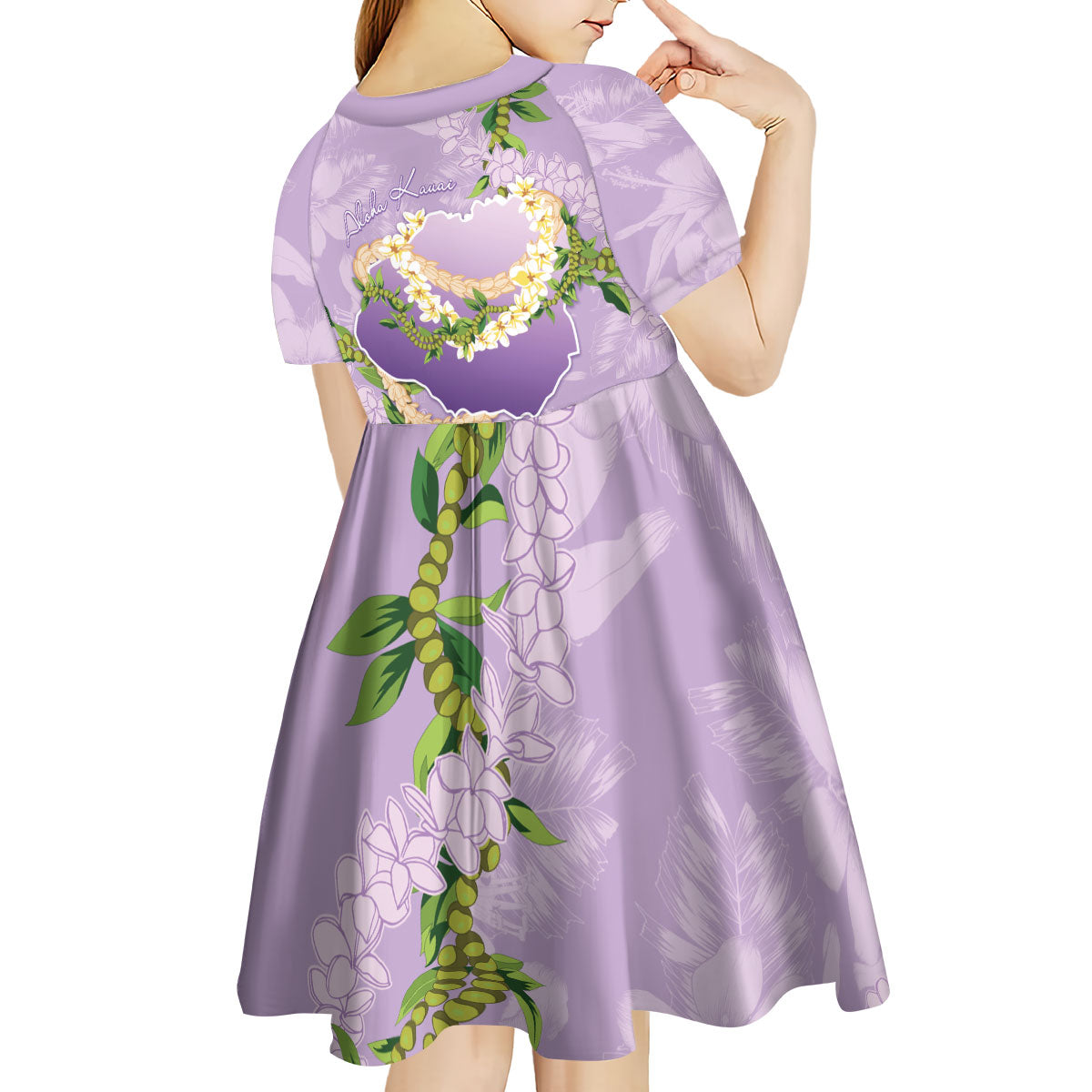 Hawaii Kauai Island Flowers Lei Kid Short Sleeve Dress Mokihana Lei
