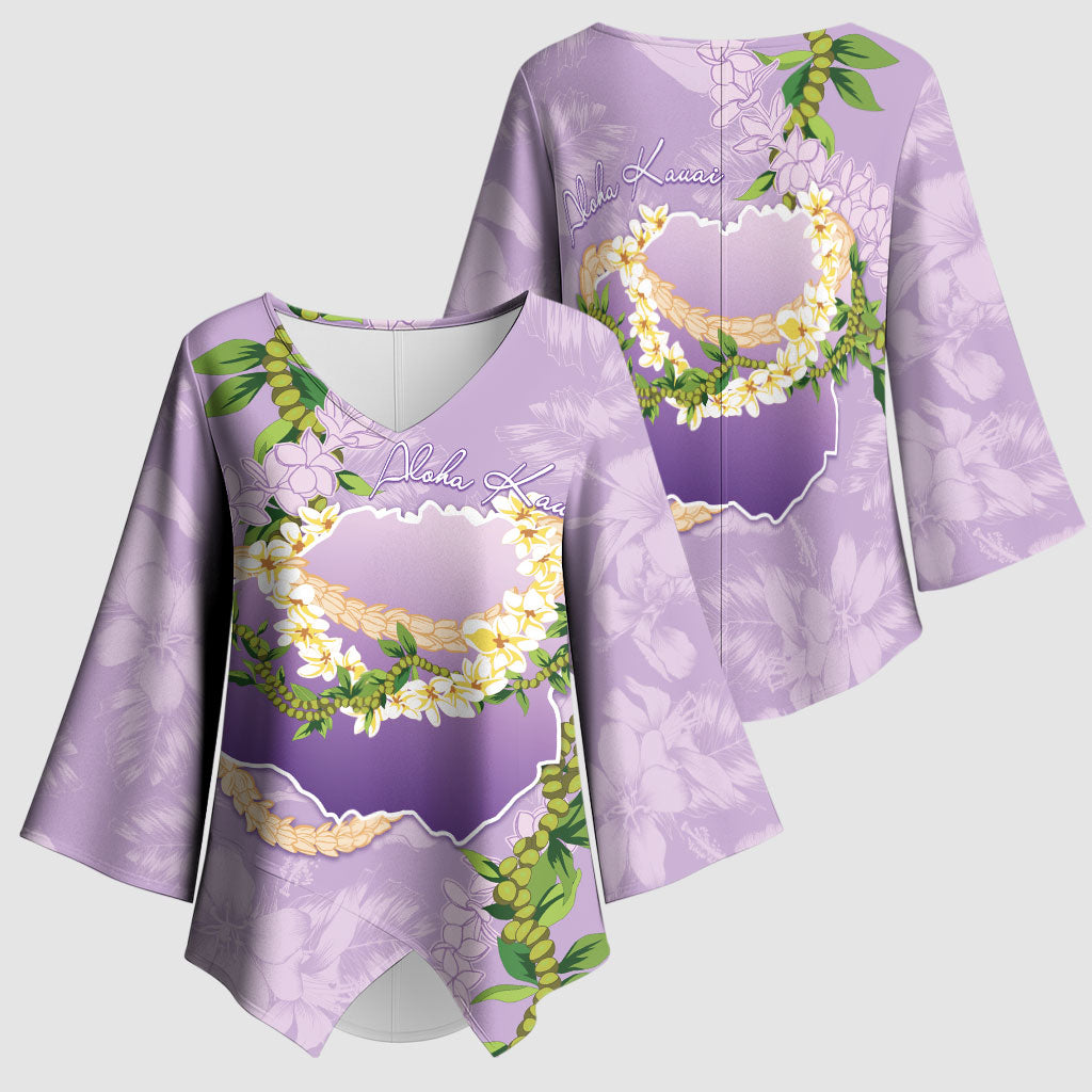 Hawaii Kauai Island Flowers Lei Kimono Sleeve Blouse Mokihana Lei LT7 - Polynesian Pride