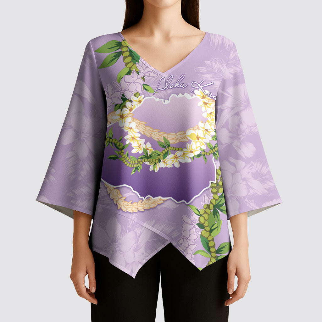 Hawaii Kauai Island Flowers Lei Kimono Sleeve Blouse Mokihana Lei LT7 - Polynesian Pride