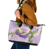 Hawaii Kauai Island Flowers Lei Leather Tote Bag Mokihana Lei LT7 Lavender - Polynesian Pride