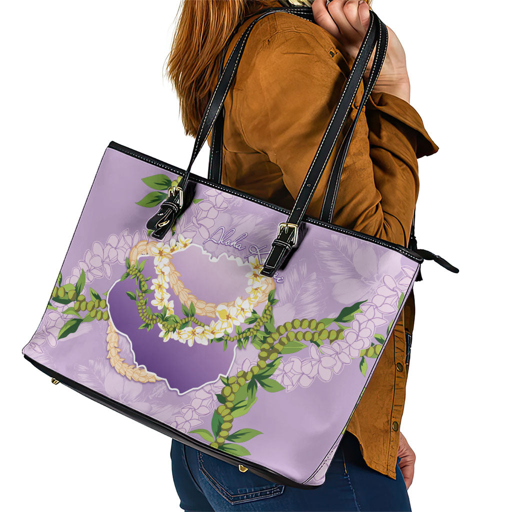 Hawaii Kauai Island Flowers Lei Leather Tote Bag Mokihana Lei LT7 - Polynesian Pride