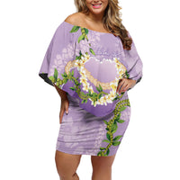 Hawaii Kauai Island Flowers Lei Off Shoulder Short Dress Mokihana Lei LT7 Women Lavender - Polynesian Pride