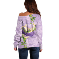 Hawaii Kauai Island Flowers Lei Off Shoulder Sweater Mokihana Lei LT7 - Polynesian Pride