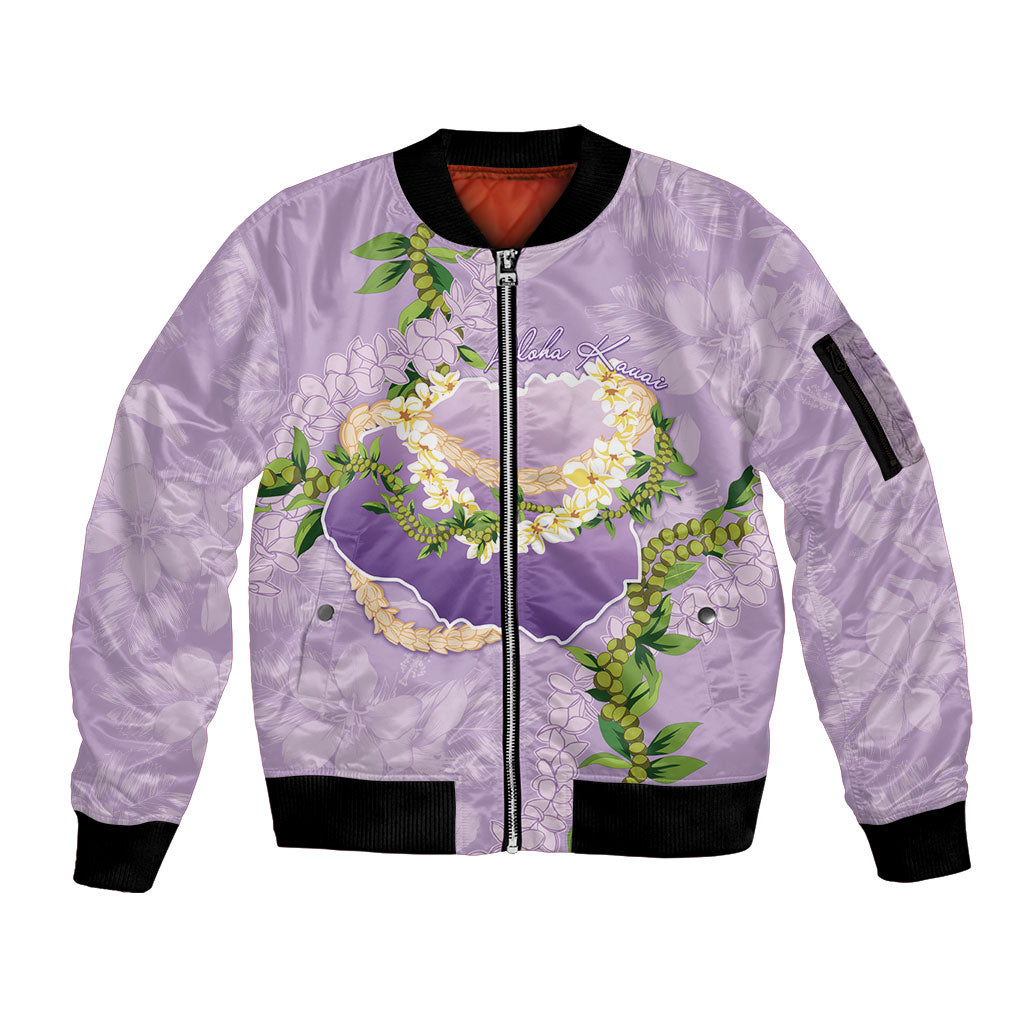 Hawaii Kauai Island Flowers Lei Sleeve Zip Bomber Jacket Mokihana Lei LT7 Unisex Lavender - Polynesian Pride