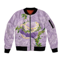 Hawaii Kauai Island Flowers Lei Sleeve Zip Bomber Jacket Mokihana Lei LT7 Unisex Lavender - Polynesian Pride