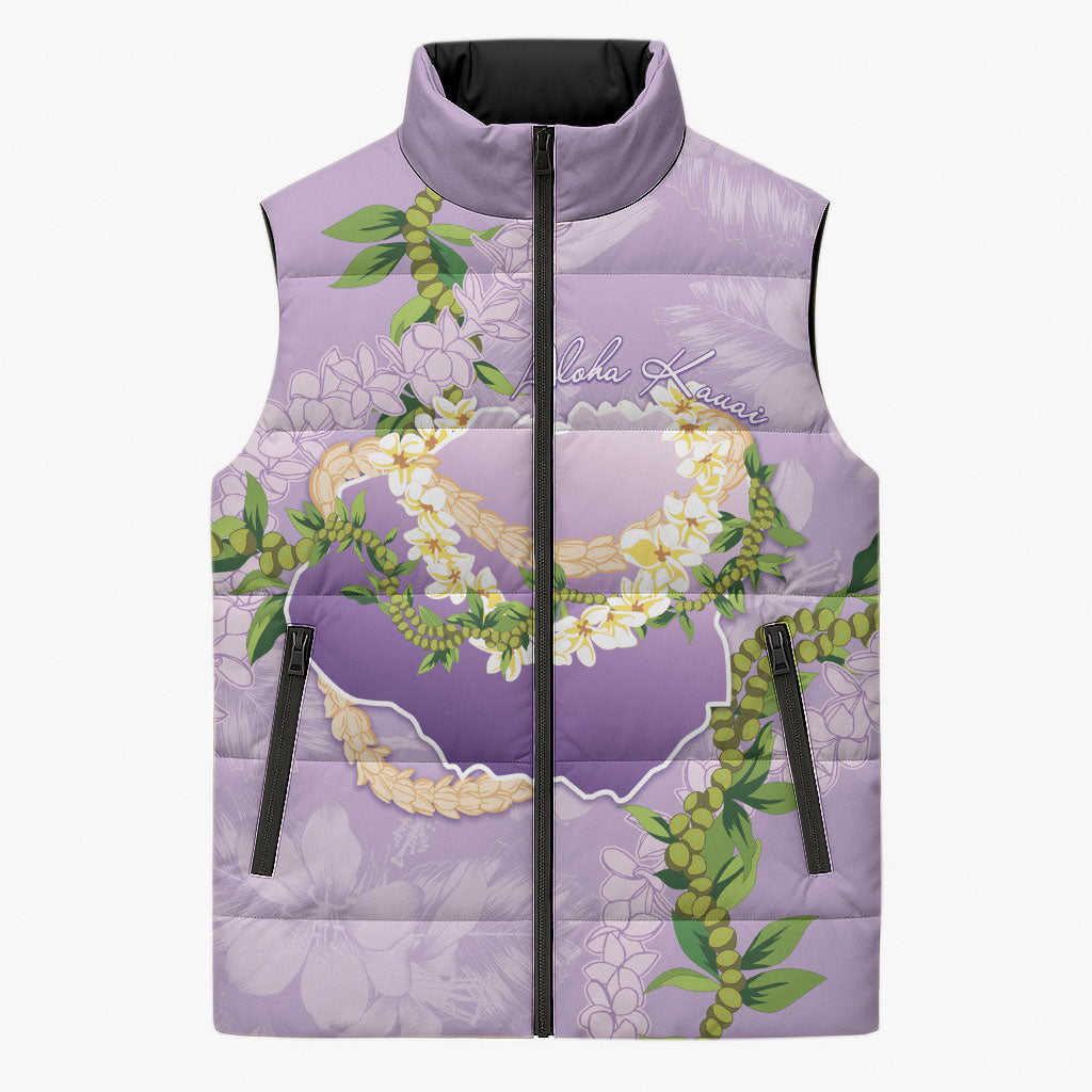 Hawaii Kauai Island Flowers Lei Sleeveless Puffer Jacket Mokihana Lei LT7 Unisex Lavender - Polynesian Pride