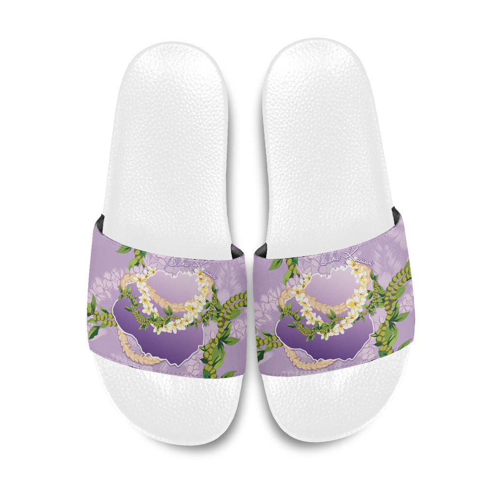 Hawaii Kauai Island Flowers Lei Slide Sandals Mokihana Lei LT7 Lavender - Polynesian Pride