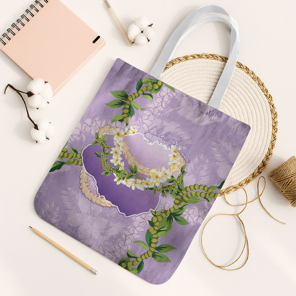 Hawaii Kauai Island Flowers Lei Tote Bag Mokihana Lei LT7 White Strap One Size Lavender - Polynesian Pride