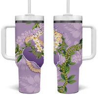 Hawaii Kauai Island Flowers Lei Tumbler With Handle Mokihana Lei LT7 One Size: 40 oz Lavender - Polynesian Pride
