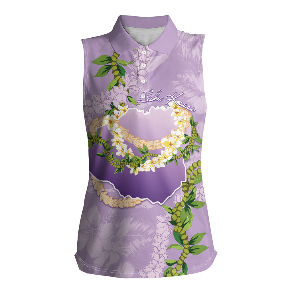 Hawaii Kauai Island Flowers Lei Women Sleeveless Polo Shirt Mokihana Lei LT7 Female Lavender - Polynesian Pride
