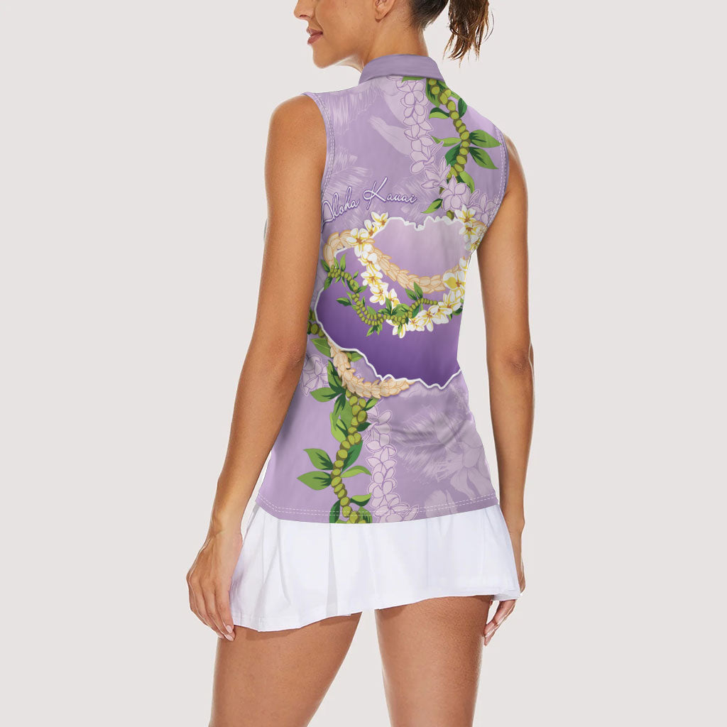 Hawaii Kauai Island Flowers Lei Women Sleeveless Polo Shirt Mokihana Lei