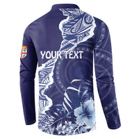 Fiji Queen Victoria School Personalised Button Sweatshirt Masi Tapa Torn Style