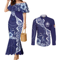 Fiji Queen Victoria School Personalised Couples Matching Mermaid Dress and Long Sleeve Button Shirt Masi Tapa Torn Style