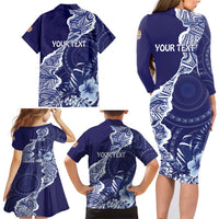 Fiji Queen Victoria School Personalised Family Matching Long Sleeve Bodycon Dress and Hawaiian Shirt Masi Tapa Torn Style