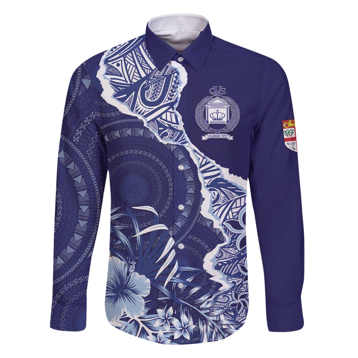 Fiji Queen Victoria School Personalised Family Matching Off Shoulder Short Dress and Hawaiian Shirt Masi Tapa Torn Style