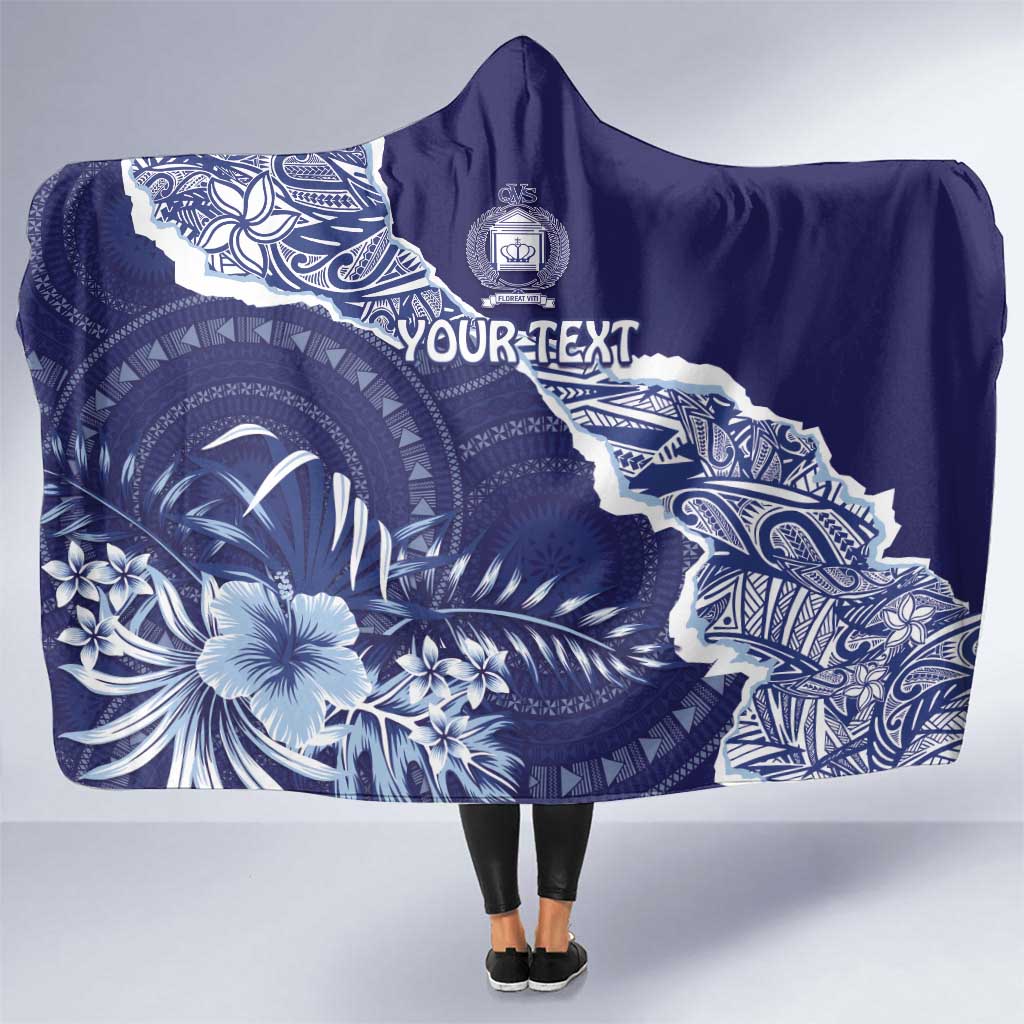 Fiji Queen Victoria School Personalised Hooded Blanket Masi Tapa Torn Style