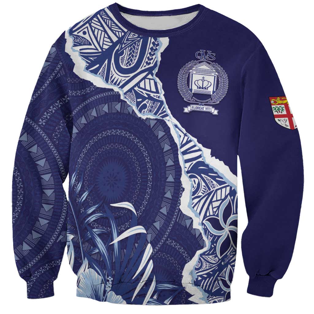 Fiji Queen Victoria School Personalised Sweatshirt Masi Tapa Torn Style
