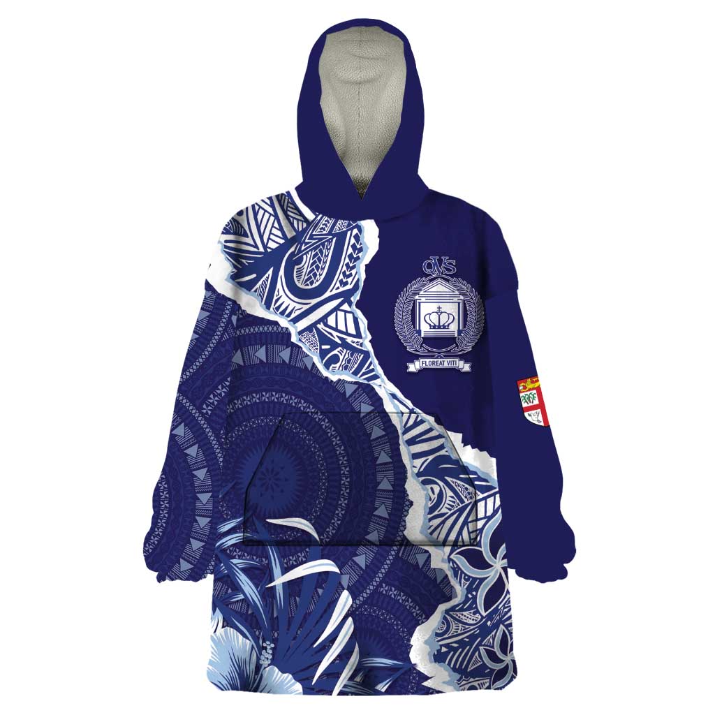 Fiji Queen Victoria School Personalised Wearable Blanket Hoodie Masi Tapa Torn Style