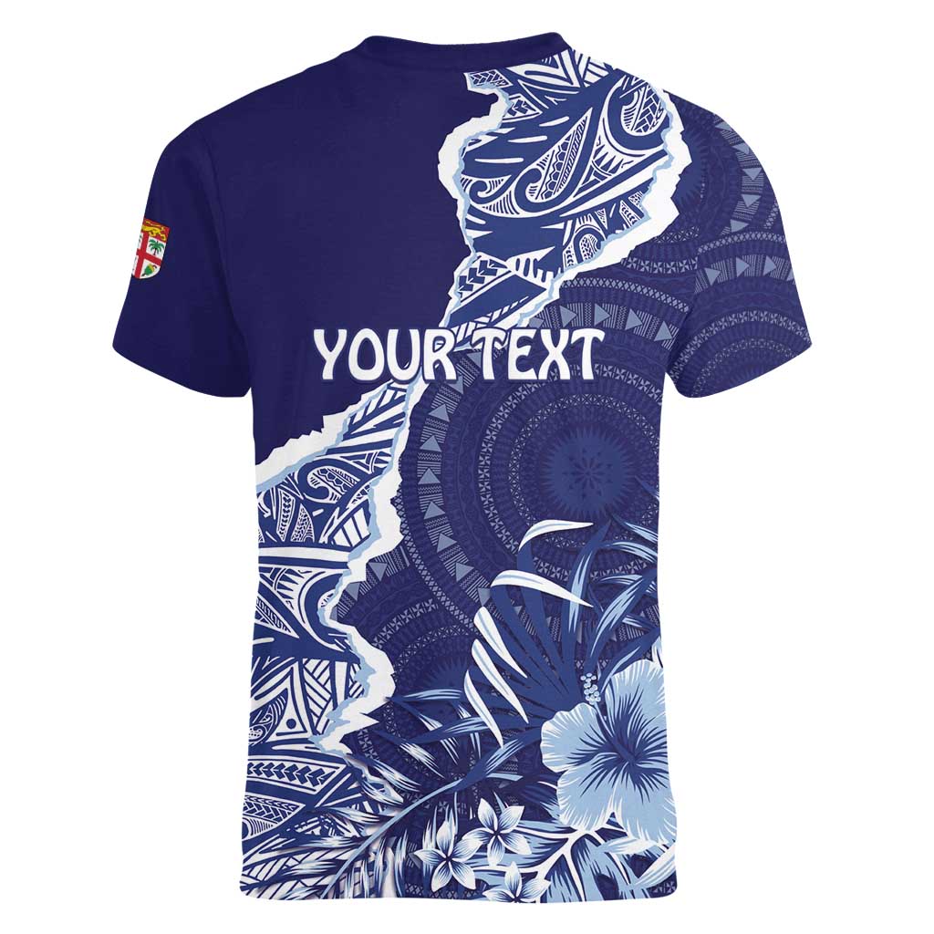 Fiji Queen Victoria School Personalised Women V-Neck T-Shirt Masi Tapa Torn Style