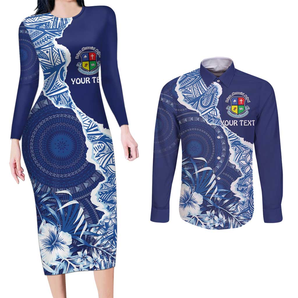 Fiji Lelean Memorial School Personalised Couples Matching Long Sleeve Bodycon Dress and Long Sleeve Button Shirt Korodredre Davuilevu Masi Mix Style