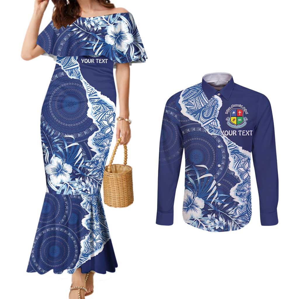 Fiji Lelean Memorial School Personalised Couples Matching Mermaid Dress and Long Sleeve Button Shirt Korodredre Davuilevu Masi Mix Style