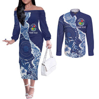 Fiji Lelean Memorial School Personalised Couples Matching Off The Shoulder Long Sleeve Dress and Long Sleeve Button Shirt Korodredre Davuilevu Masi Mix Style