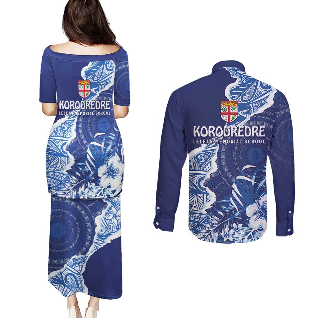 Fiji Lelean Memorial School Personalised Couples Matching Puletasi and Long Sleeve Button Shirt Korodredre Davuilevu Masi Mix Style