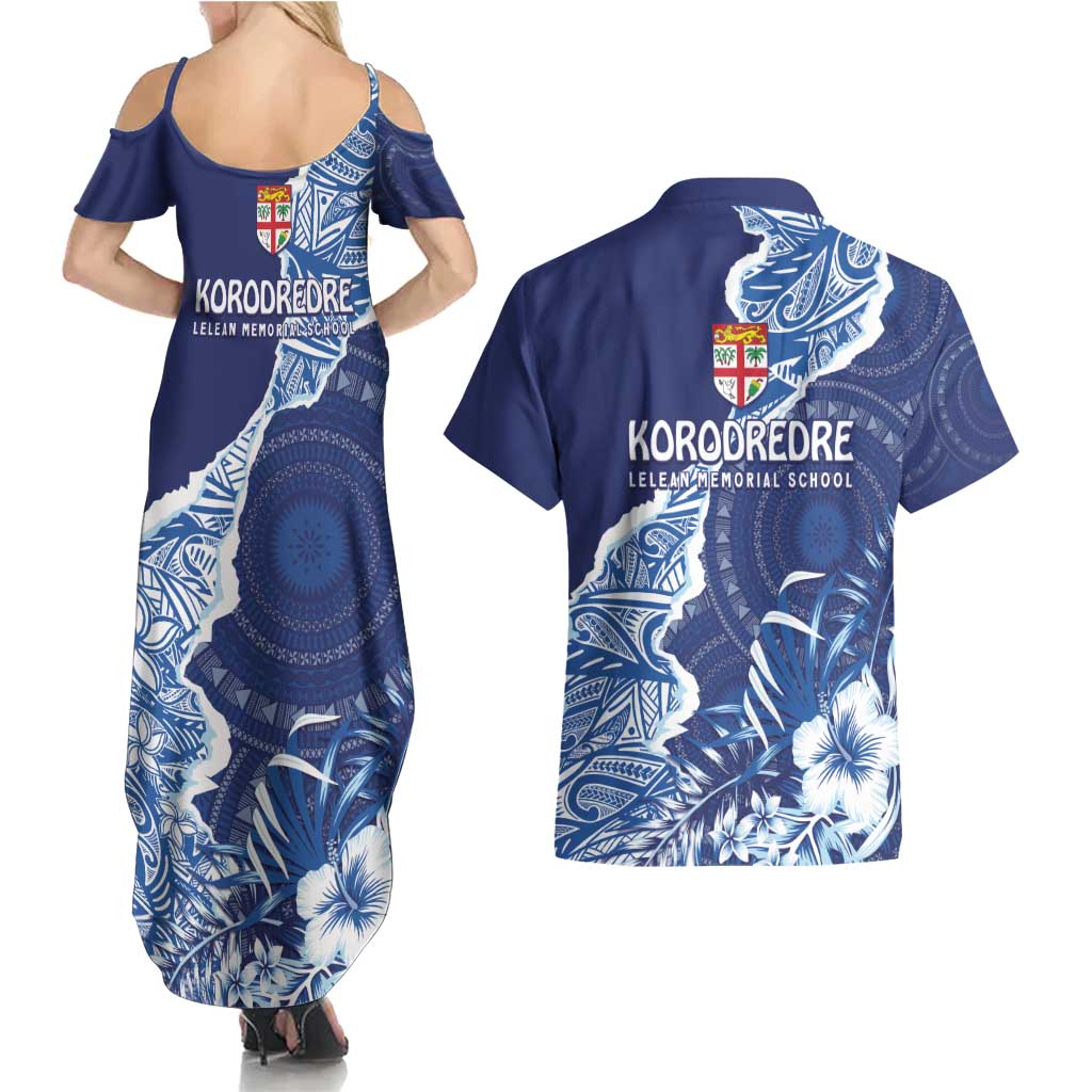 Fiji Lelean Memorial School Personalised Couples Matching Summer Maxi Dress and Hawaiian Shirt Korodredre Davuilevu Masi Mix Style