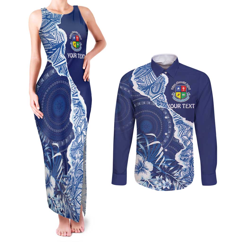 Fiji Lelean Memorial School Personalised Couples Matching Tank Maxi Dress and Long Sleeve Button Shirt Korodredre Davuilevu Masi Mix Style