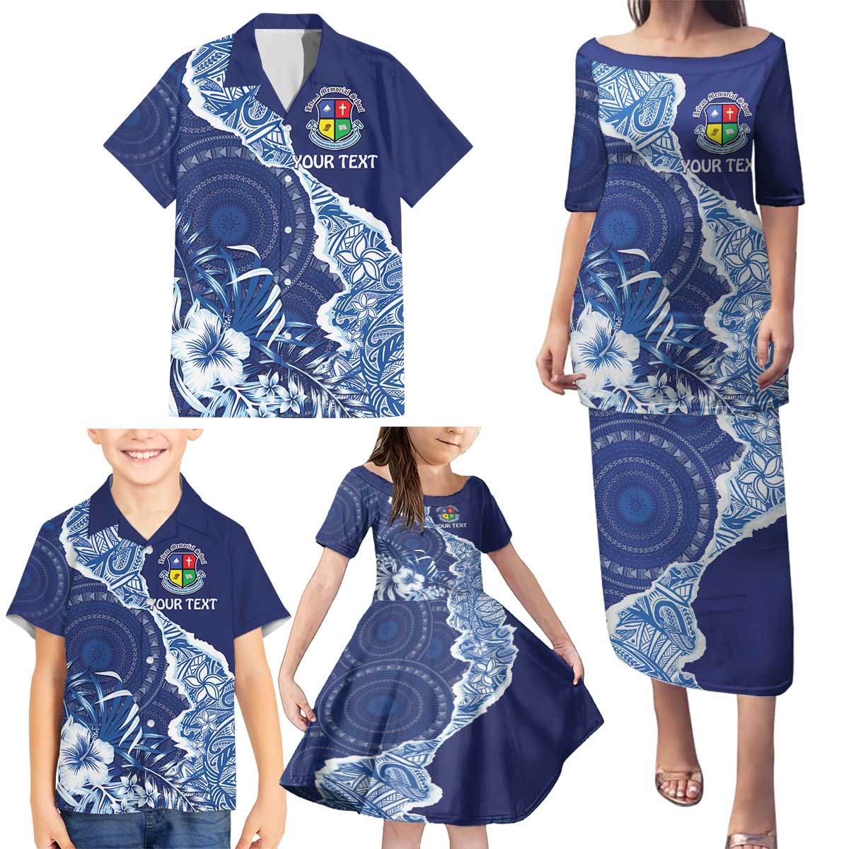 Fiji Lelean Memorial School Personalised Family Matching Puletasi and Hawaiian Shirt Korodredre Davuilevu Masi Mix Style