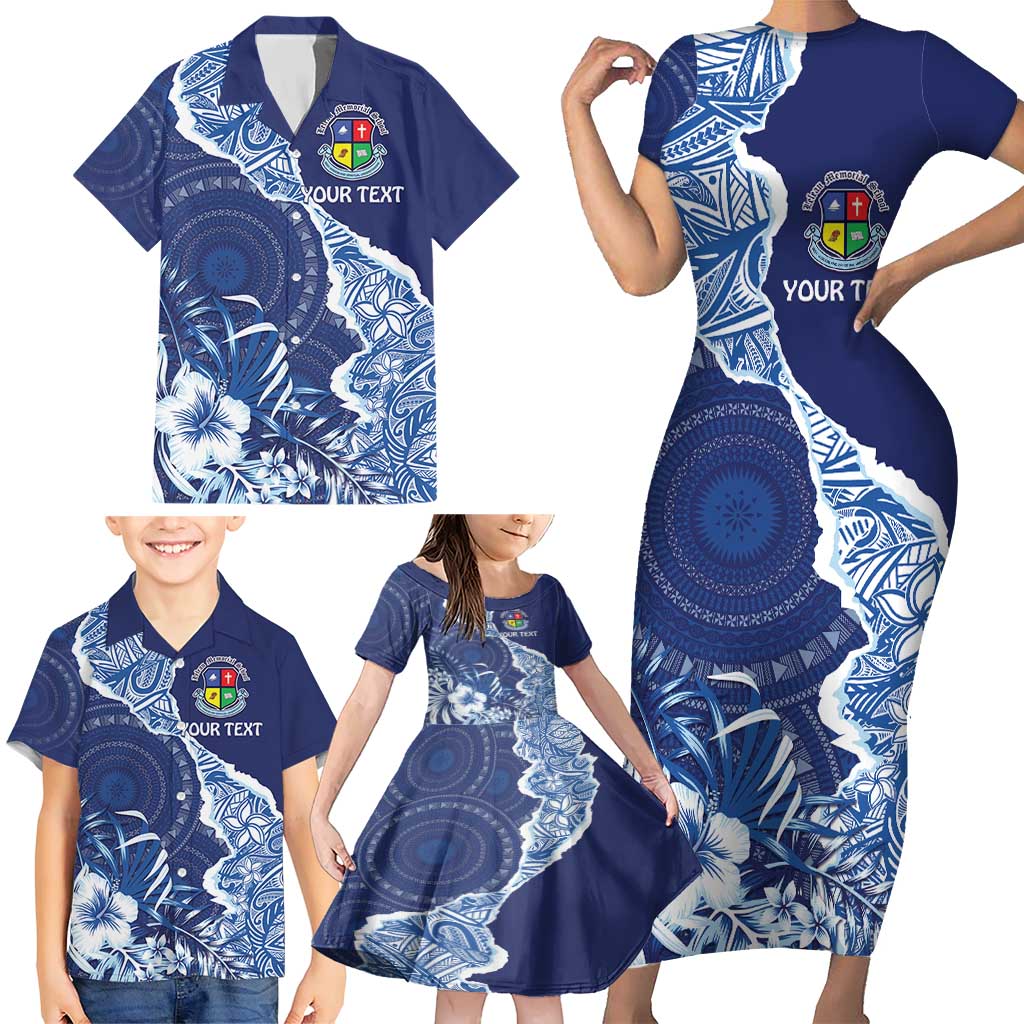 Fiji Lelean Memorial School Personalised Family Matching Short Sleeve Bodycon Dress and Hawaiian Shirt Korodredre Davuilevu Masi Mix Style