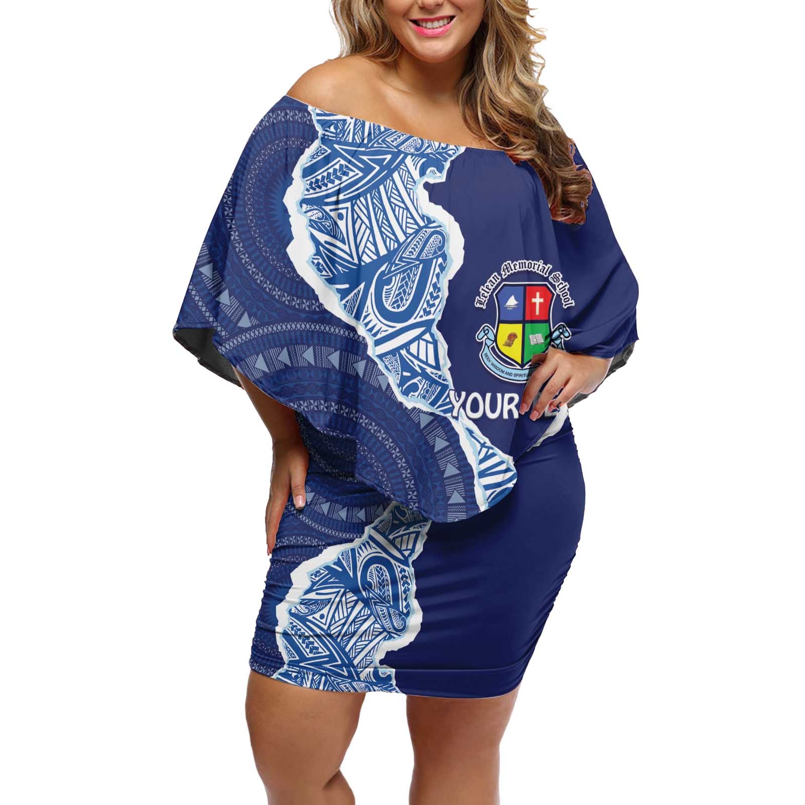 Fiji Lelean Memorial School Personalised Off Shoulder Short Dress Korodredre Davuilevu Masi Mix Style