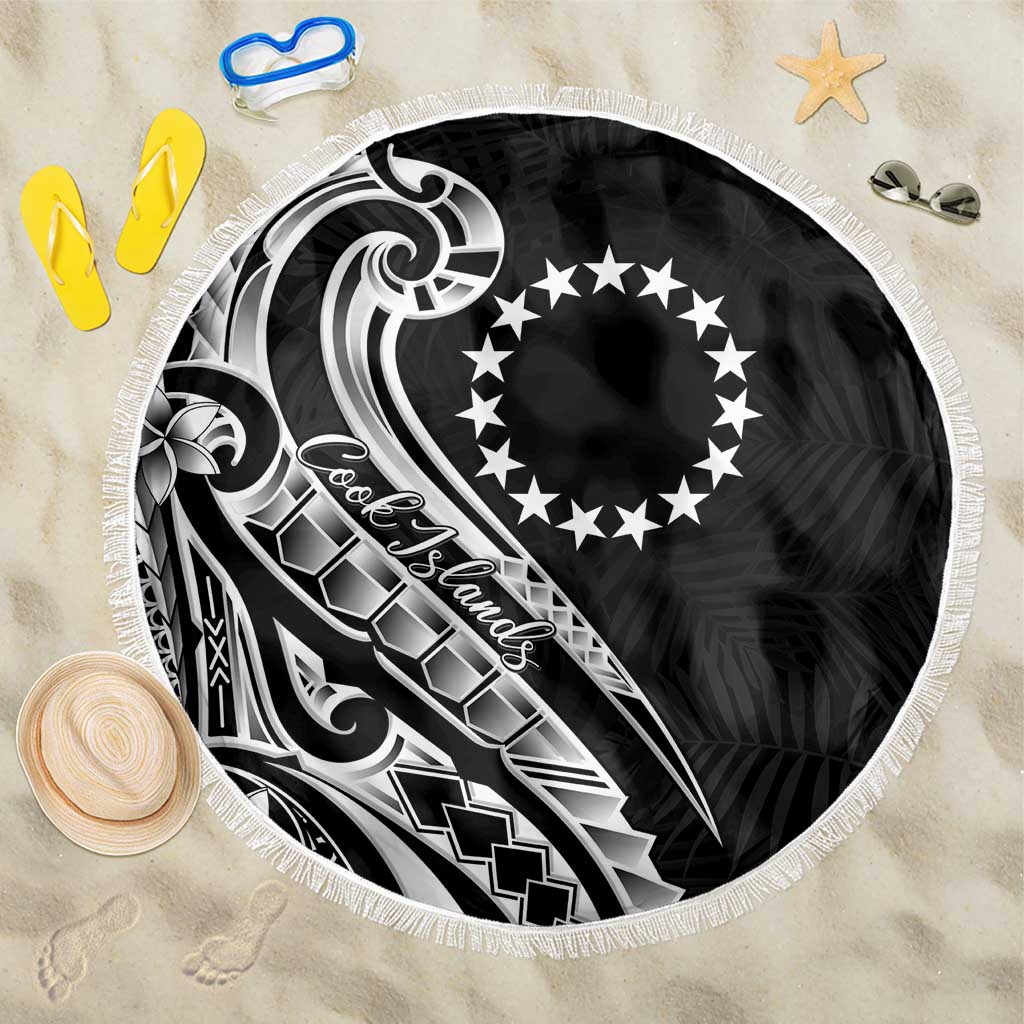 Kia Orana Cook Islands Beach Blanket Kerekere Plumeria Tropical Waves LT7 One Size 150cm Black - Polynesian Pride