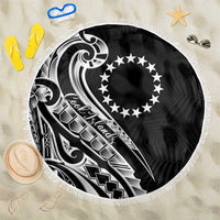 Kia Orana Cook Islands Beach Blanket Kerekere Plumeria Tropical Waves LT7 One Size 150cm Black - Polynesian Pride