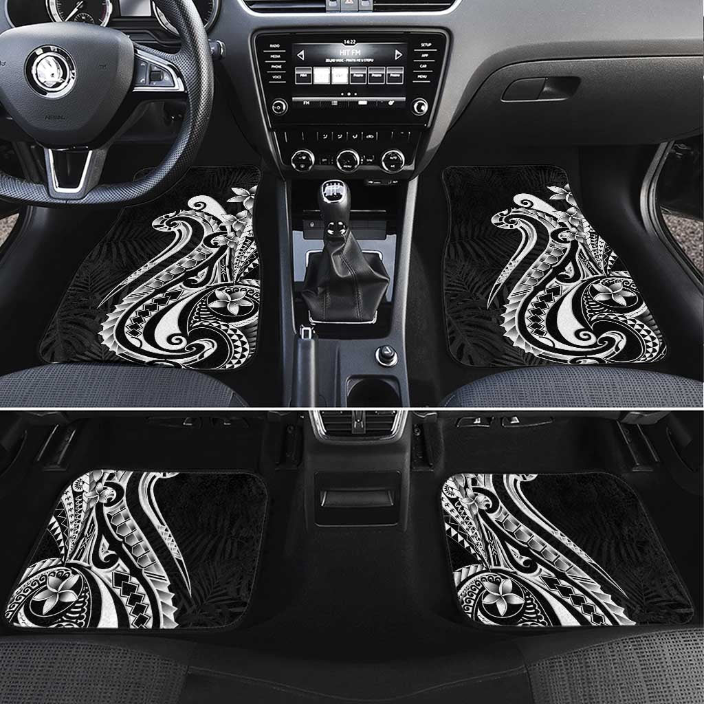 Kia Orana Cook Islands Car Mats Kerekere Plumeria Tropical Waves LT7 Set 4pcs Black - Polynesian Pride