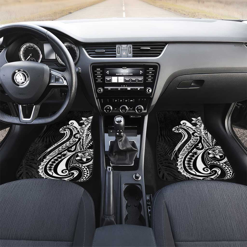 Kia Orana Cook Islands Car Mats Kerekere Plumeria Tropical Waves LT7 Set 2pcs - Front Black - Polynesian Pride