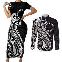 Kia Orana Cook Islands Couples Matching Short Sleeve Bodycon Dress and Long Sleeve Button Shirt Kerekere Plumeria Tropical Waves - Polynesian Pride