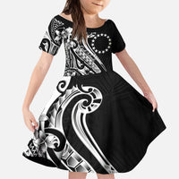 Kia Orana Cook Islands Kid Short Sleeve Dress Kerekere Plumeria Tropical Waves - Polynesian Pride