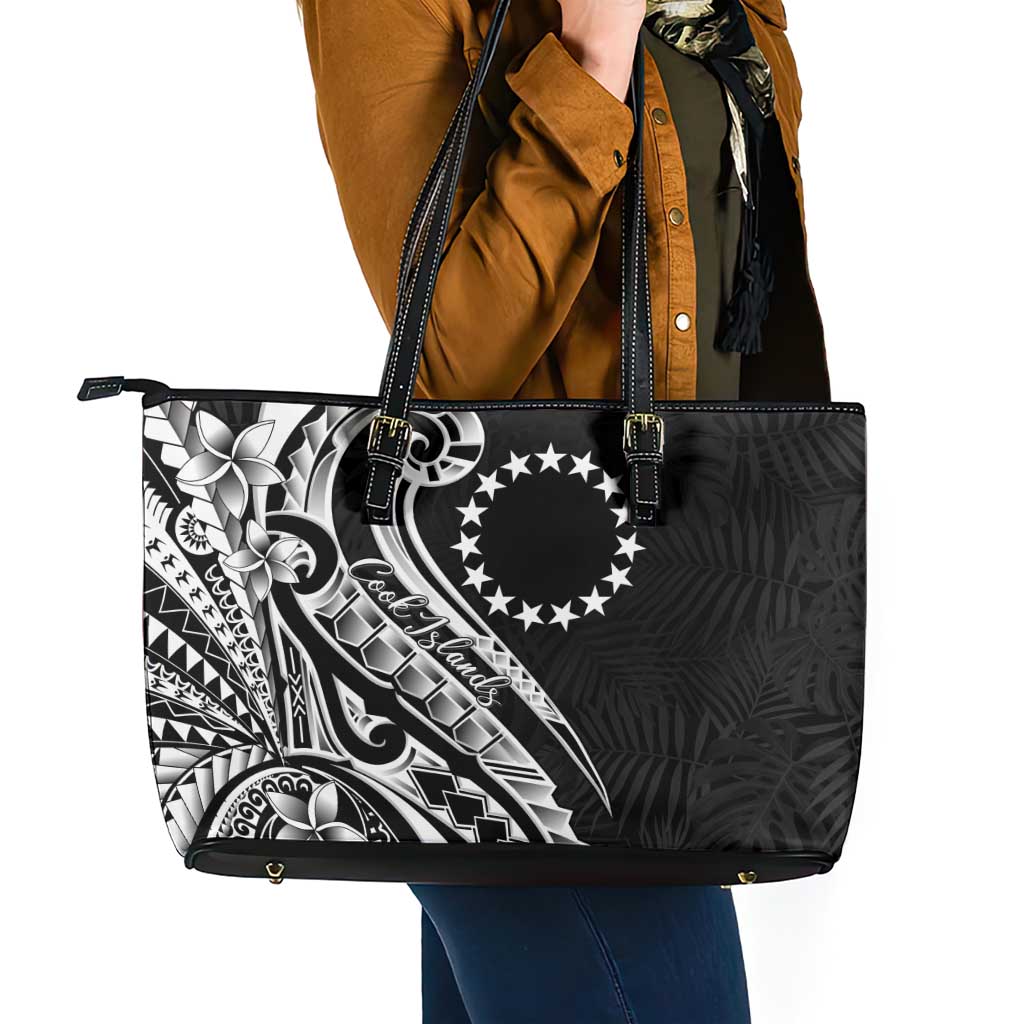 Kia Orana Cook Islands Leather Tote Bag Kerekere Plumeria Tropical Waves - Polynesian Pride