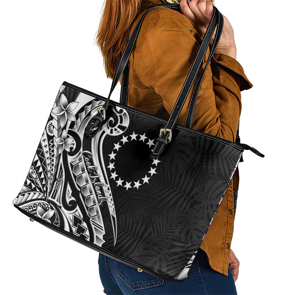 Kia Orana Cook Islands Leather Tote Bag Kerekere Plumeria Tropical Waves - Polynesian Pride