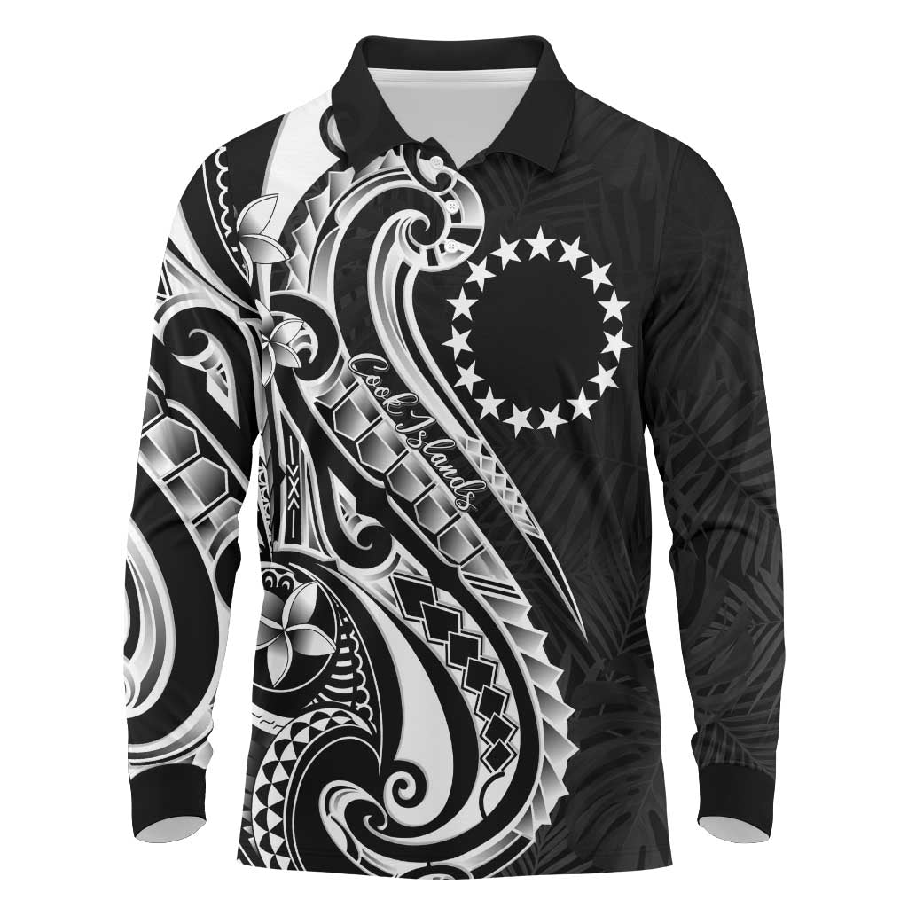 Kia Orana Cook Islands Long Sleeve Polo Shirt Kerekere Plumeria Tropical Waves - Polynesian Pride