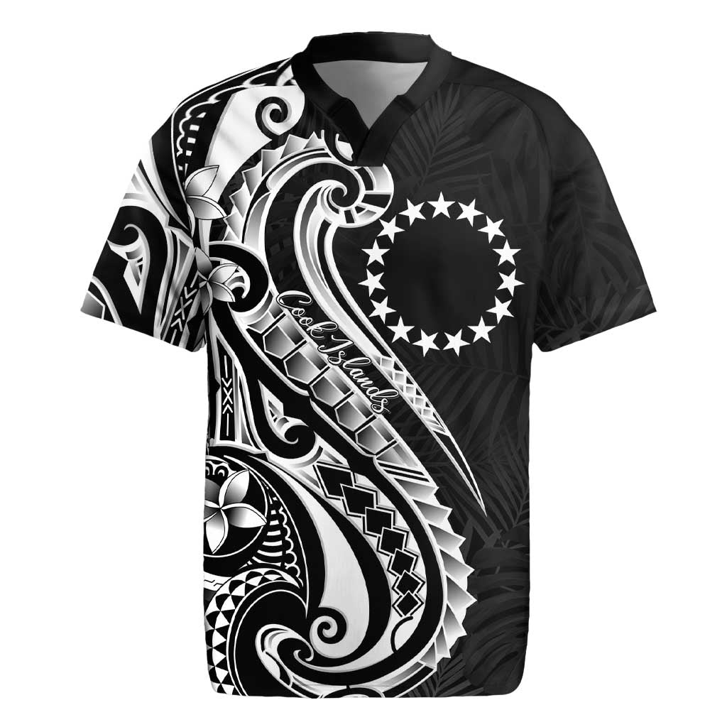 Kia Orana Cook Islands Rugby Jersey Kerekere Plumeria Tropical Waves LT7 Black - Polynesian Pride