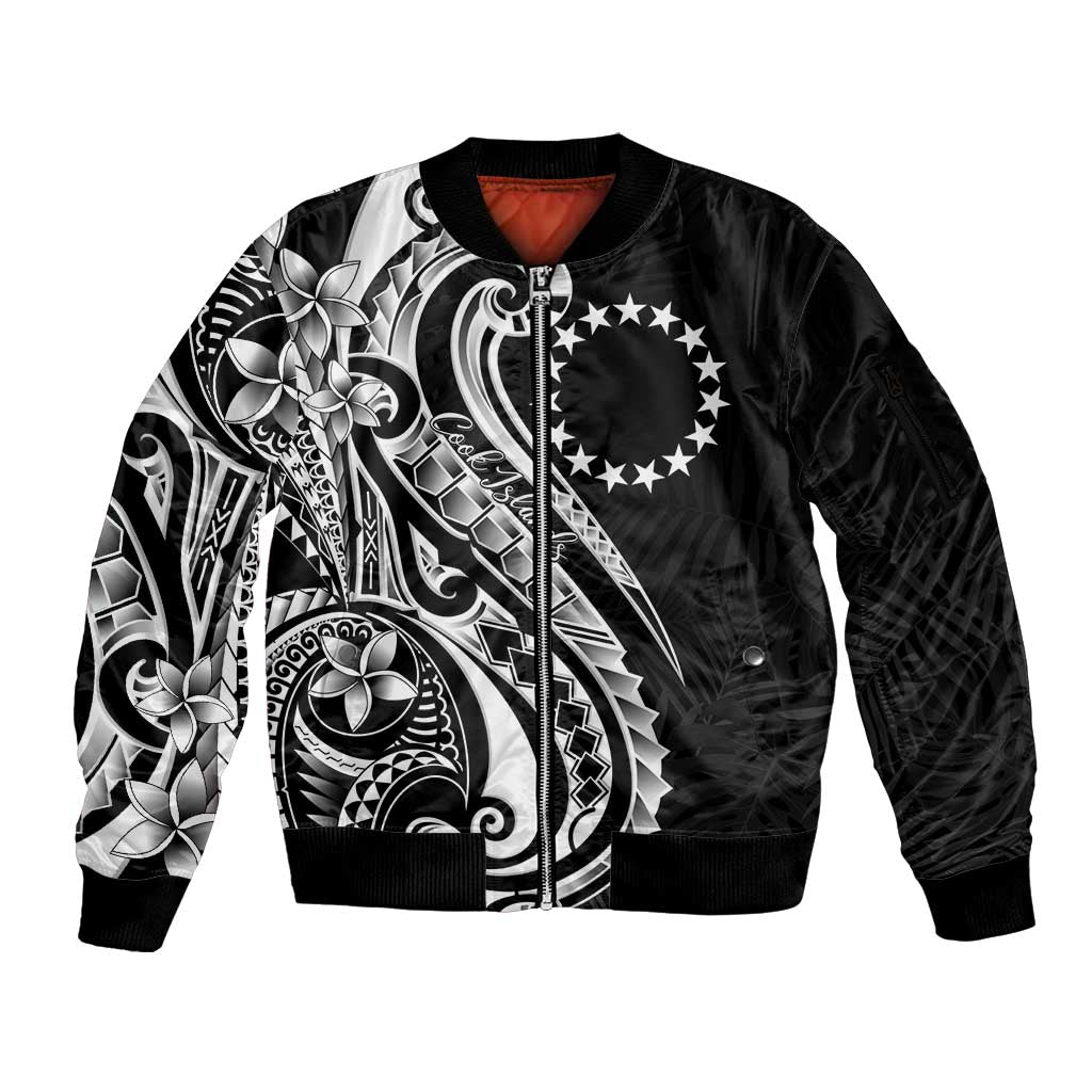 Kia Orana Cook Islands Sleeve Zip Bomber Jacket Kerekere Plumeria Tropical Waves - Polynesian Pride